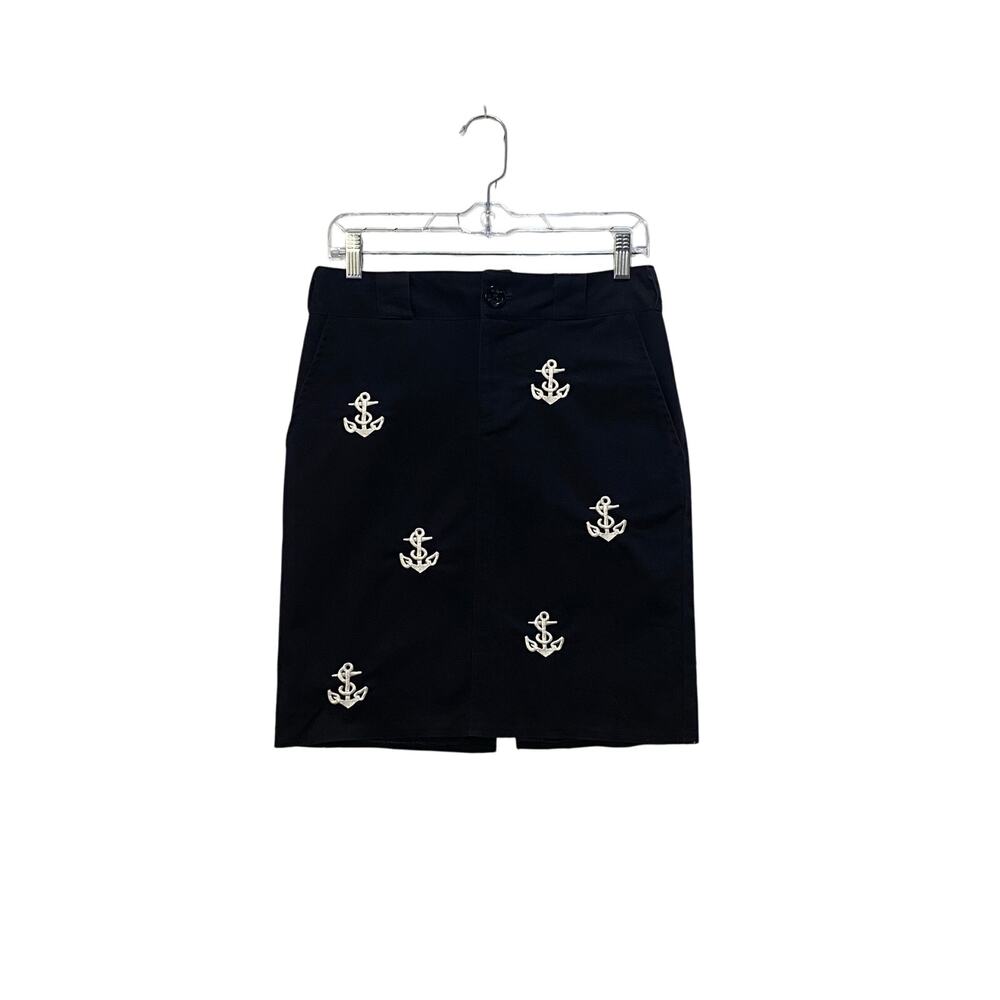 VINTAGE SAILOR JERRY Black Pencil Skirt Embroidered Anchors SMALL Rare PINUP HTF